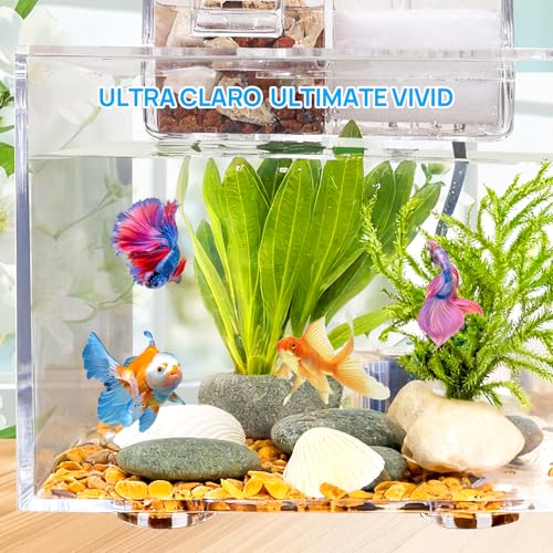 Mini Acuario de Escritorio para Peces Betta con Sistema de Filtración Automática de Ciclo Continuo y Bomba Sumergible, Acuario Micro Creativo Ideal para Hogar y Escritorio (S(21 * 20 * 16.5CM))