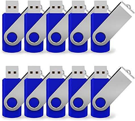 JUANWE 16GB USB Flash Drive 10 Pack Bulk USB 2.0 Thumb Drives USB Stick Flash Drive Jump Drive Fold Storage Swivel Memory Stick with Key Ring Design Portable Pen Drive, Blue