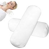 Larrel 2PCS Cervical Neck Roll Pillow Cover, White Neck Roll Pillow Cover with Zipper, Round Neck-Pillow Case for Cylindrical Pillow-Cushion, 16x8.3 Inch Soft Bolster Pillowcases for House Home Decor
