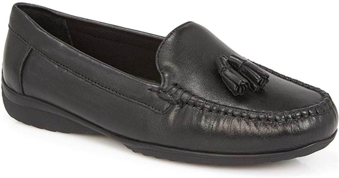 Amazon.com | Pavers Womens Leather Moccasin Loafer Shoes Cushioned Insole Black 6 UK | Loafers 