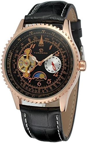 Bestn Wristwatch Men's Moonphase Auto Mechanical PU Leather Strap Watch