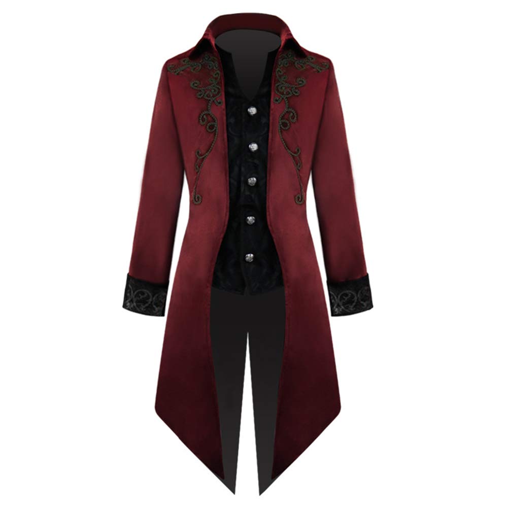 Photo 1 of Apocrypha Men's Medieval Steampunk Tailcoat Victorian Gothic Jacket Frock Coat (Red, X-Large)