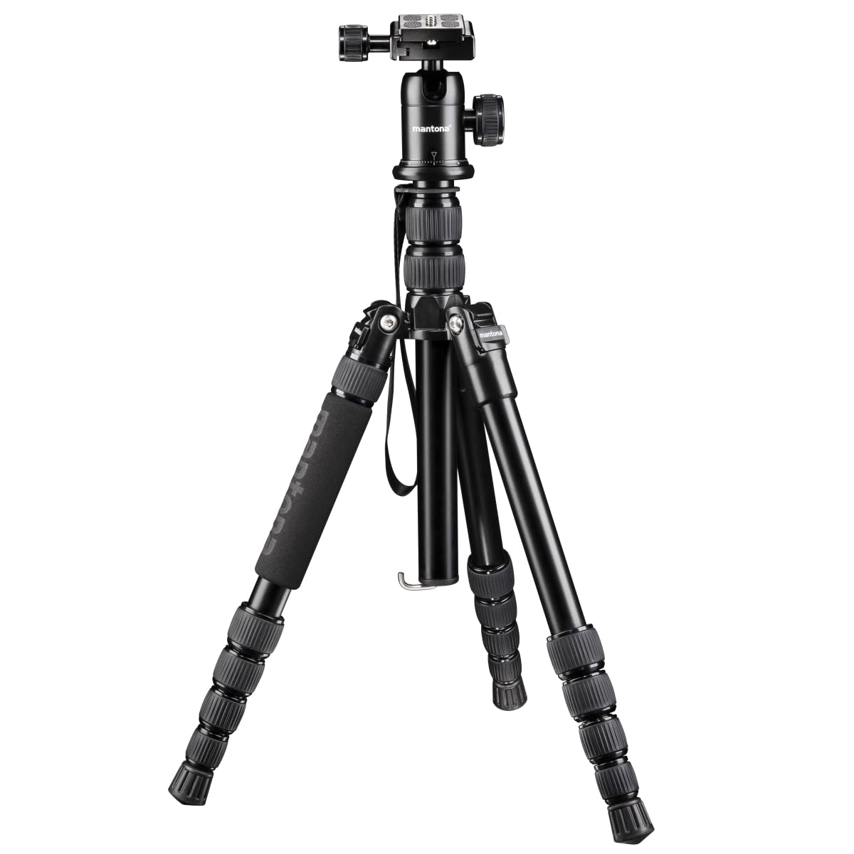 Mantona DSLM travel tripod (incl. ball head, load-bearing capacity of up to 5 kg, rotatable centre column, compact dimensions, tripod holder) for system cameras, DSLRs and compact cameras
