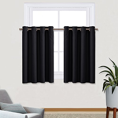 PONY DANCE Kitchen Curtains 36 inches - Small Window Covering Energy Efficient Grommet Top Tier/Valance for Bedroom & Kitchen, 52" x 36", Black, 1 Panel