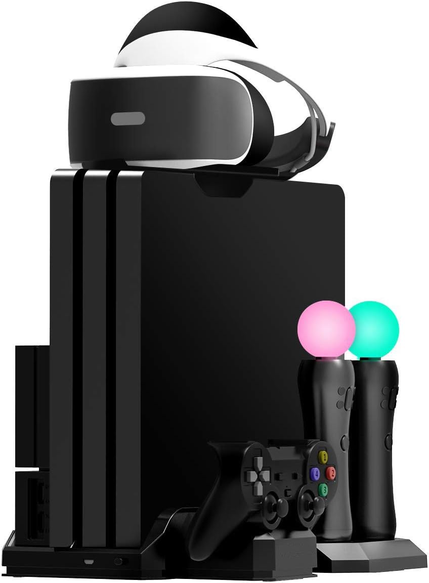 Fisound PS4 Charger & Vertical Game Stand Multi Charging Station Limited Edition, Cooling Fan Cooler, Game Storage Console, PSVR Headset Holder For PS4 / Slim / Pro /PSVR1&2