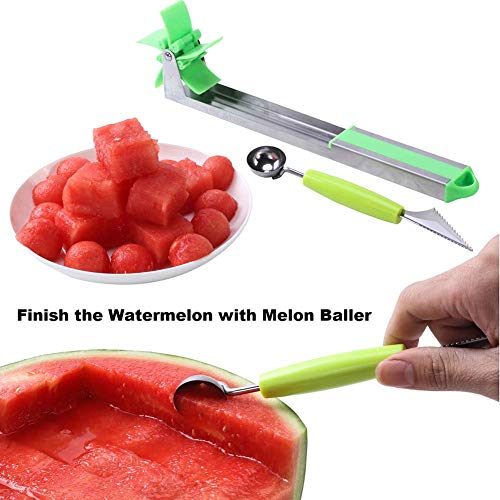 2 Pack Novel Windmill Watermelon Slicer Cutter - Stainless Steel Fruit Cutter Set With 4* Melon Baller Scoop & 4* Watermelon Forks - Great For Salads, Desserts - Thumbnail 4
