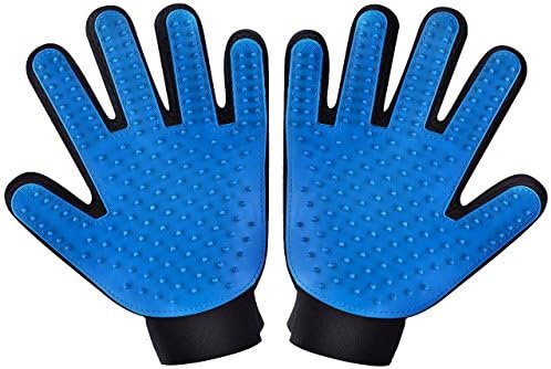 2 Pcs Pet Hair Remover Brush Grooming Five Fingers Gloves for Dog Cat Horse Long/Short Hair -Blue