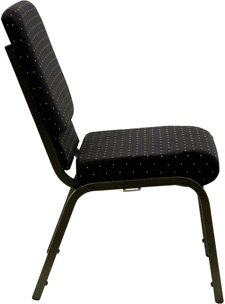 Flash Furniture HERCULES Series 18.5''W Stacking Church Chair in Black Dot Patterned Fabric - Gold Vein Frame: Furniture & Decor