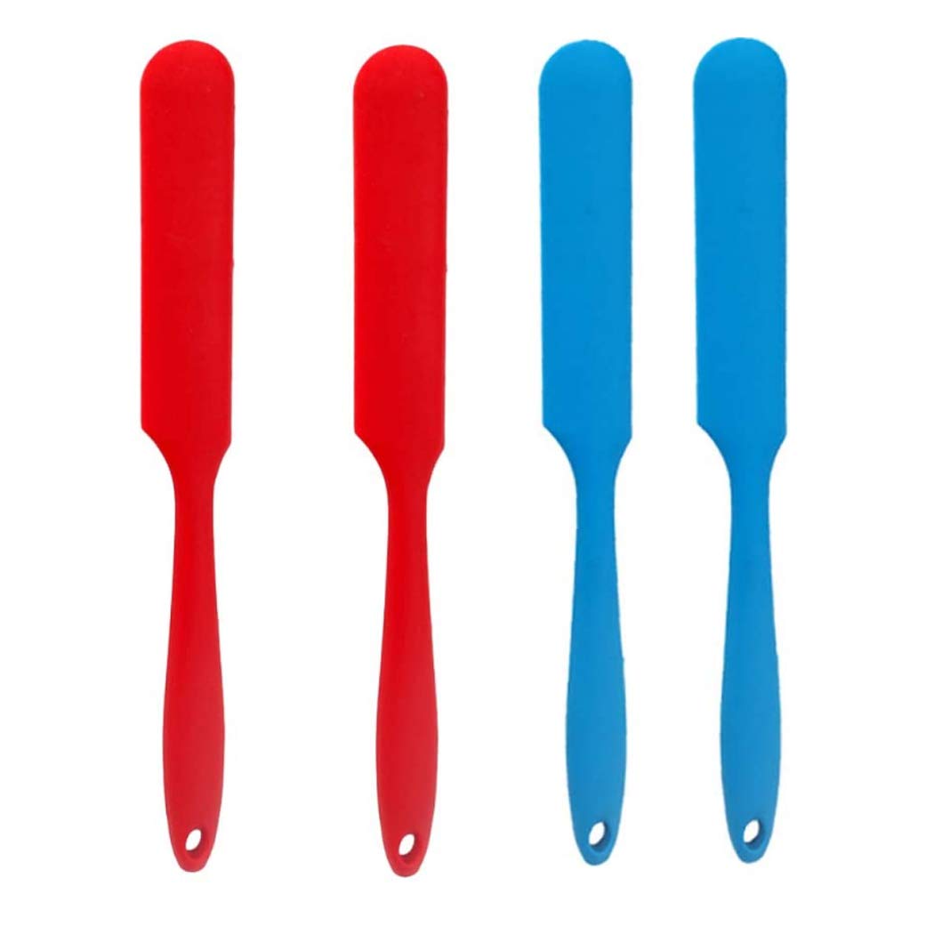 Hoshen 4-Piece Cake Cream Scraper,Silicone Paste Spatula, Mixed Batter Scraper Kitchen Non-Stick Baking Cooking Tools - Blue Red