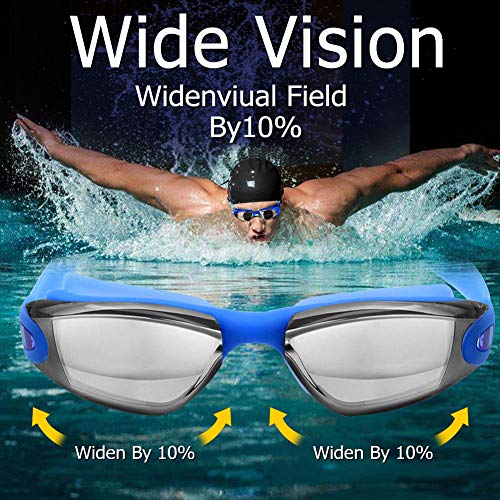 Swim Goggles, Swimming Goggles, UV 400 Protection Anti Fog No Leaking Wide View Pool Goggles with Ear Plug Nose Clip & Protective Case for Women Men Adult Youth - Thumbnail 5
