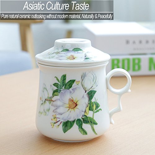 TEANAGOO M01-5 Tea-Mug with Infuser & Lid,13.7 OZ, Camellia, Brewing Strainer for Loose Leaf Green Chinese Mug Mom Women TEANAGOO - Thumbnail 4