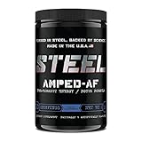 Steel Supplements Amped-AF Pre Workout Powder Energy Drink One3 Enhanced with Vitamins B6 and B12 High Intensity 30 Servings (Blue Raspberry)