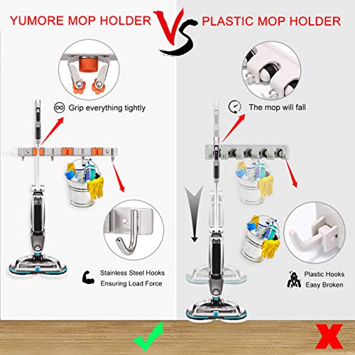 YUMORE Broom Mop Holder, Stainless Steel Heavy Duty Tools Hanger, Garden or Cleaning Tools Organizer for Kitchen Bathroom Closet Office Garden, Screw or Adhesive Installation Pack of 2 - Thumbnail 2