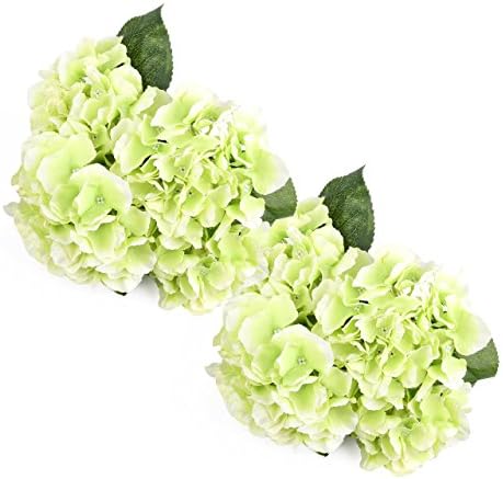 2 x Premium Silk Hydrangea Bouquets – 10 Large Artificial Fake Flower Heads for Your Home &amp; Office Arrangements or Rustic Wedding Decor (Green)
