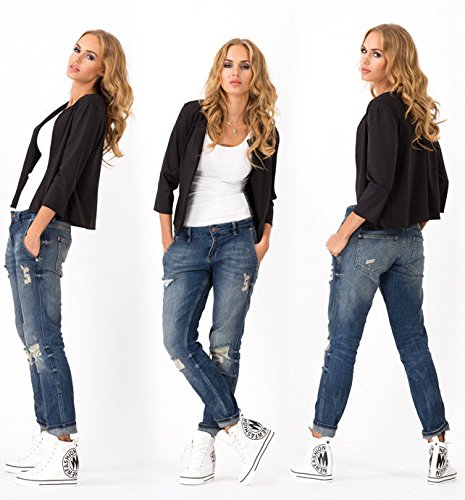 Hellomamma Womens Summer Jacket 3/4 Sleeve Open Front Slim Work Casual Blazer Coat(8072-Black XX-Large)