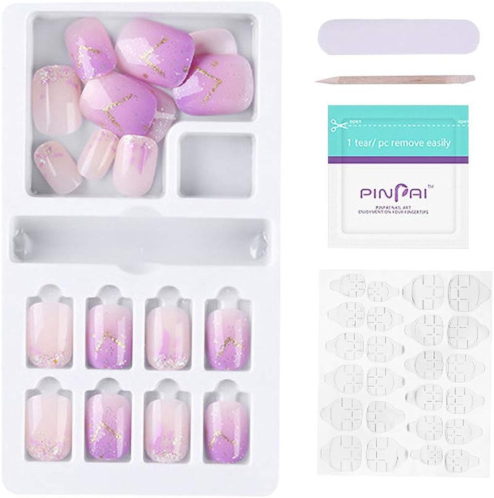 WOMENQAQ 24PCS Fake Nails Reusable Stick On Nails Press on
