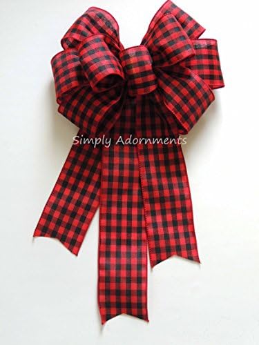 Red Black Check Bow Rustic Cabin Plaid Wreath Bow Red Black Buffalo Plaid Bow Country Plaid Wedding Bow Cabin Christmas Tree Bow