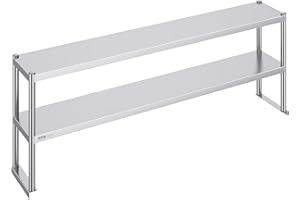 VEVOR Double Tier Stainless Steel Overshelf, 12 x 72 Inch Double Deck Height Adjustable Prep Work Table for Kitchen, Restaurant and Workshop