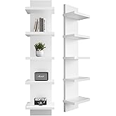 OFDMNY 5 Tier Wall Shelves White, Vertical Column Shelf Floating Storage Home Decor Organizer Tall Tower Design Utility Shelv