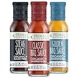 Primal Kitchen 3 Pack Organic and Unsweetned Barbeque & Steak Sauce - Whole 30 Approved, Keto, Paleo Friendly - Includes: Classic BBQ, Golden BBQ, and Steak Sauce
