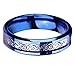 QUEENWISH 6mm/8mm Blue Tungsten Carbide Ring Celtic Dragon Blue Carbon Fibre Inlay Mens Wedding Band Comfort Fit
