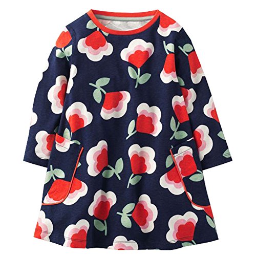HILEELANG Toddler Little Kid Girl Long Sleeve Flower Halloween Cotton Casual Dress Legging