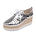 Latasa Womens Chic Hollow out Lace-up Pointed-toe Platform Wedge Mid Heel Oxford Shoes