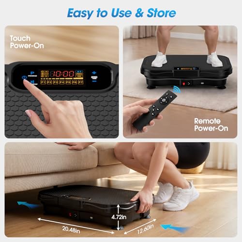 Furaso Vibration Plate Exercise Machine, Bluetooth Vibration Plate for Lymphatic Drainage Weight Loss, 200 Speed Level, 450 Lbs Capacity Vibrating Platform Workout Equipment for Home Women Men, Black