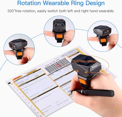 Eyoyo Wearable Finger Ring Barcode Scanner, 3 in 1 Mini USB Wired & 2.4G Wireless & Bluetooth Scanner, Image 1D QR Bar Code Reader PDF417 Data Matrix Screen Scan Compatible with Smartphone PC