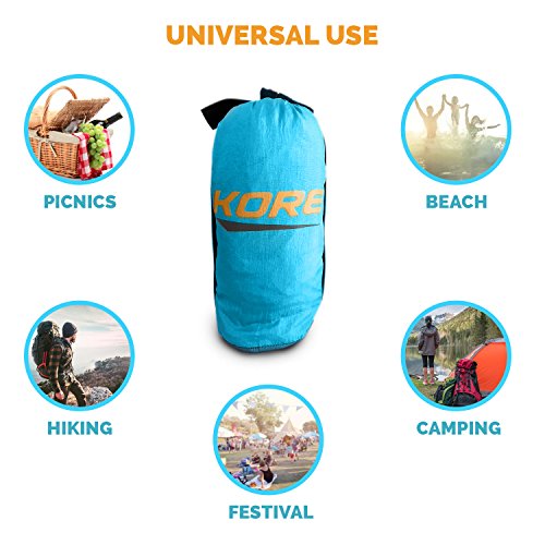 Kore Beach Blanket, Family Size 10'x9', 5 Sand Pockets+4 Anchor Loops&Stakes, Made with Durable 100% Nylon Water Proof, Lightweight, Portable Mat -Durable,Completely Sand Proof - Thumbnail 5