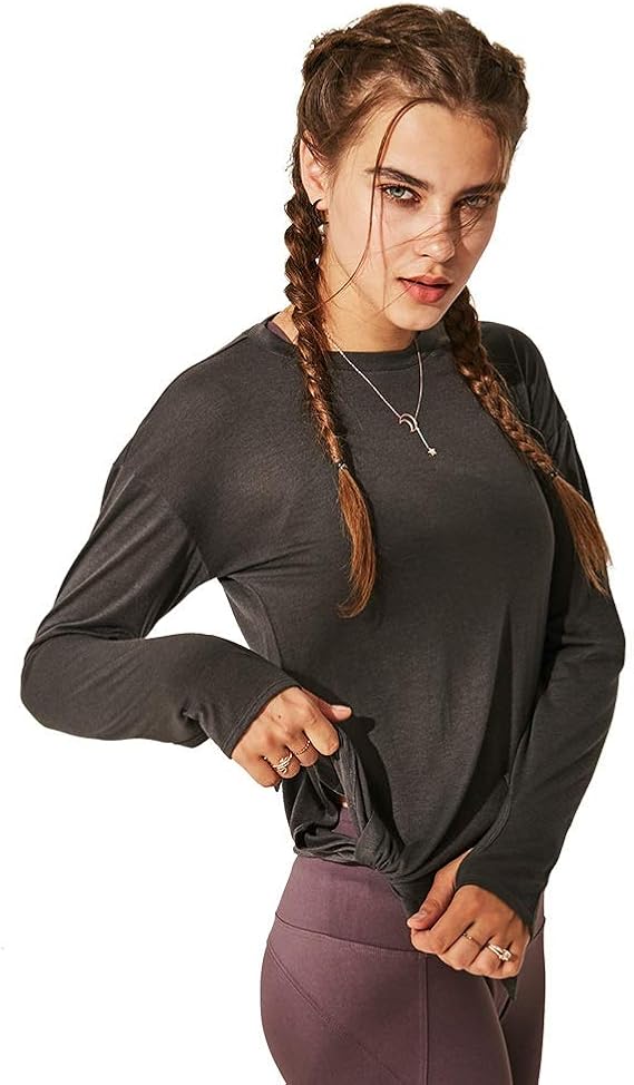 Amazon ヨガ服 レディース ヨガトップス スリム ランニング フィットネスクロスストラップ 長袖 クイックドライトレーニングフィットネスウエア Tシャツ 運動 スポーツウェア おしゃれ シャツ 通販