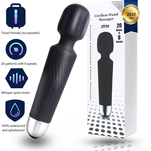 JTTVO Personal Wand Massager for Women - Premium with 8 Speeds 20 Patterns - Cordless Powerful Quiet and Handheld - USB Rechargeable Vibrating Massager for Back and Neck Relief - Black - Thumbnail 7