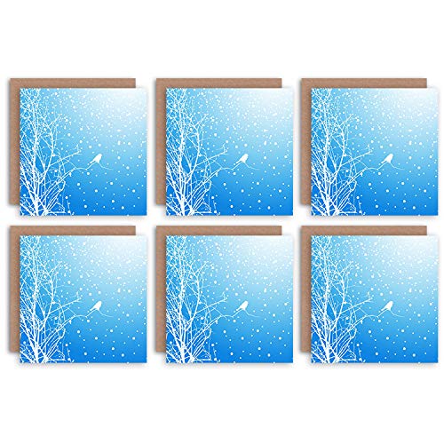 Wee Blue Coo Christmas Cards 6 Pack Bird Winter Snow Trees Set Blank Xmas Cards