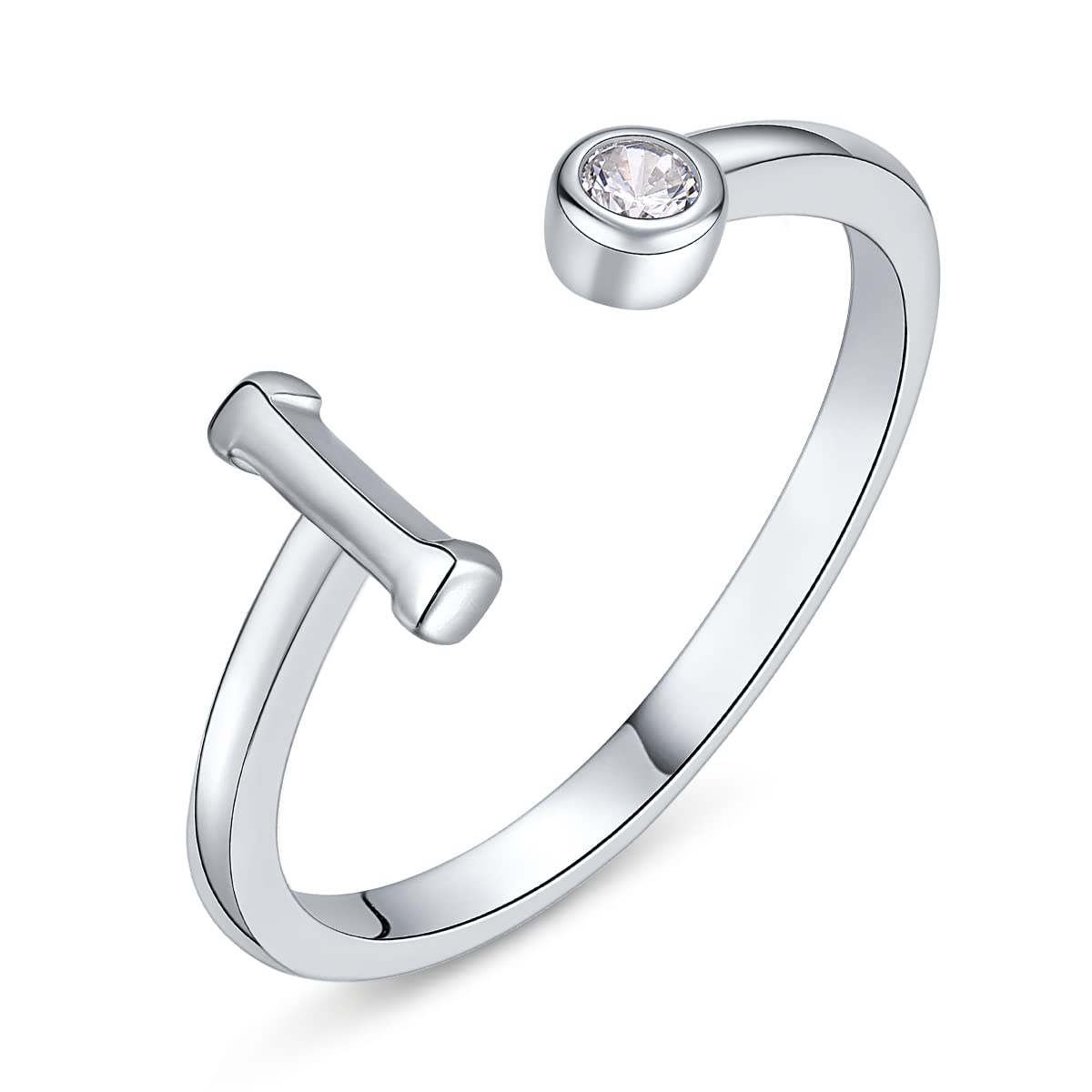 PEARLOVE 925 Sterling Silver Initial Rings for Women Girls A-Z Stackable Adjustable Silver Ring Jewelry Gifts