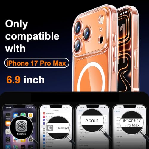 Yohii Funda Magnética para iPhone 17 Pro MAX 6,9 Pulgadas Compatible MagSafe con 2 Piezas Cristal Templado, Protección De Cámara Carcasa Militar Antigolpes Resistente Arañazos, Transparente