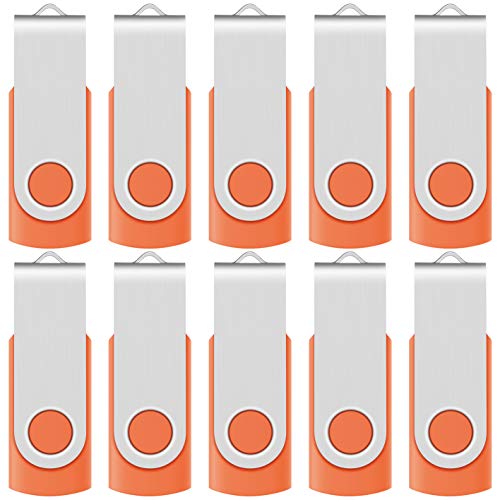 Enfain 8GB USB 2.0 Flash Drive Bulk Thumb Drive Swivel Memory Stick Pen Drives, with 12 Removable Labels for Marking, Bright Color and Easy to Find (Orange, 10 Pack)