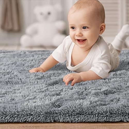 Beraliy Thick Plush Rug for Bedroom Living Room,5x8 Grey Rug,Washable