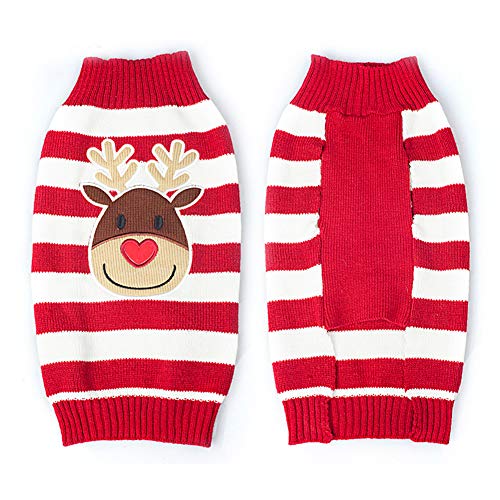 DOGGYZSTYLE Christmas Pet Clothes The Stripe Snowman Sweater The Cat Dog Sweater Pets Jacket Dogs Apparel (L, Red White Reindeer)