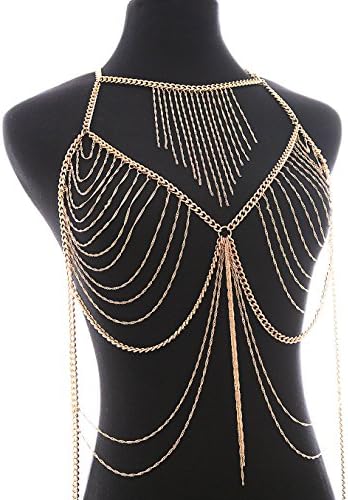 Fine Fashion Boderier Retro Bikini Bralette Chain Harness Necklace Crossover Body Chain for Women Statement Jewelry