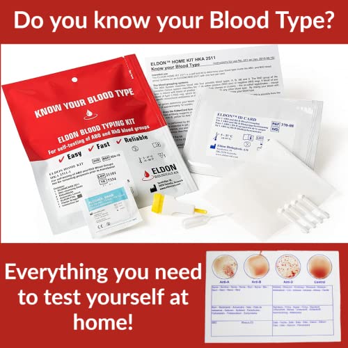 Eldoncard Blood Typing Kit, 1 Test, Know Your Blood Type, Instant Home