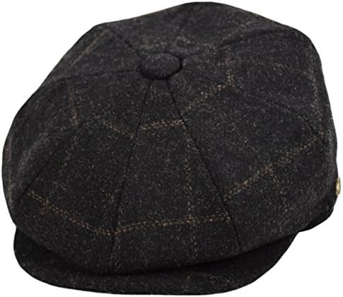 Men's Wool Newsboy Cap, Herringbone Driving Cabbie Tweed Applejack Golf Hat