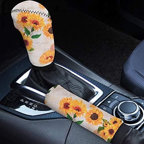 Aoopistc Artsy Sunflower Letter Pattern Car Gear Shift Knob Cover & Handbrake Pads Set Vehicle Protector for Most Auto SUV: Automotive