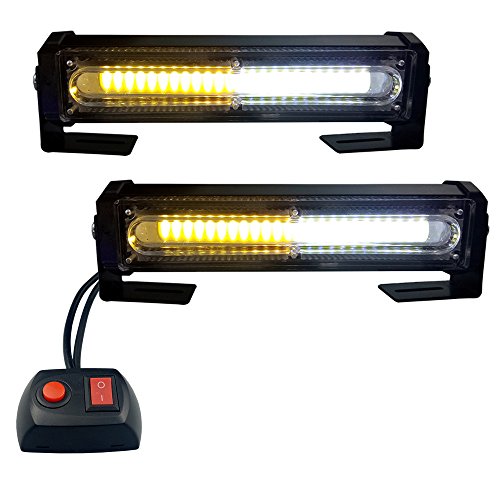 LED Emergency Lights, Amber&White Grille Light Head, 16W Bright Linear LED Mini Strobe Lightbar Surface Mount for for POV, Utility Vehicle, Construction Vehicle and Tow Truck Van