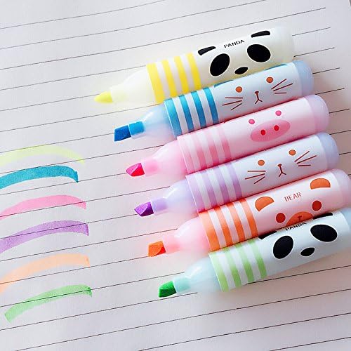 6 Cute Animals Panda Cat Mini Highlighter Paint Marker Pen Drawing Liquid Chalk Stationery School Office