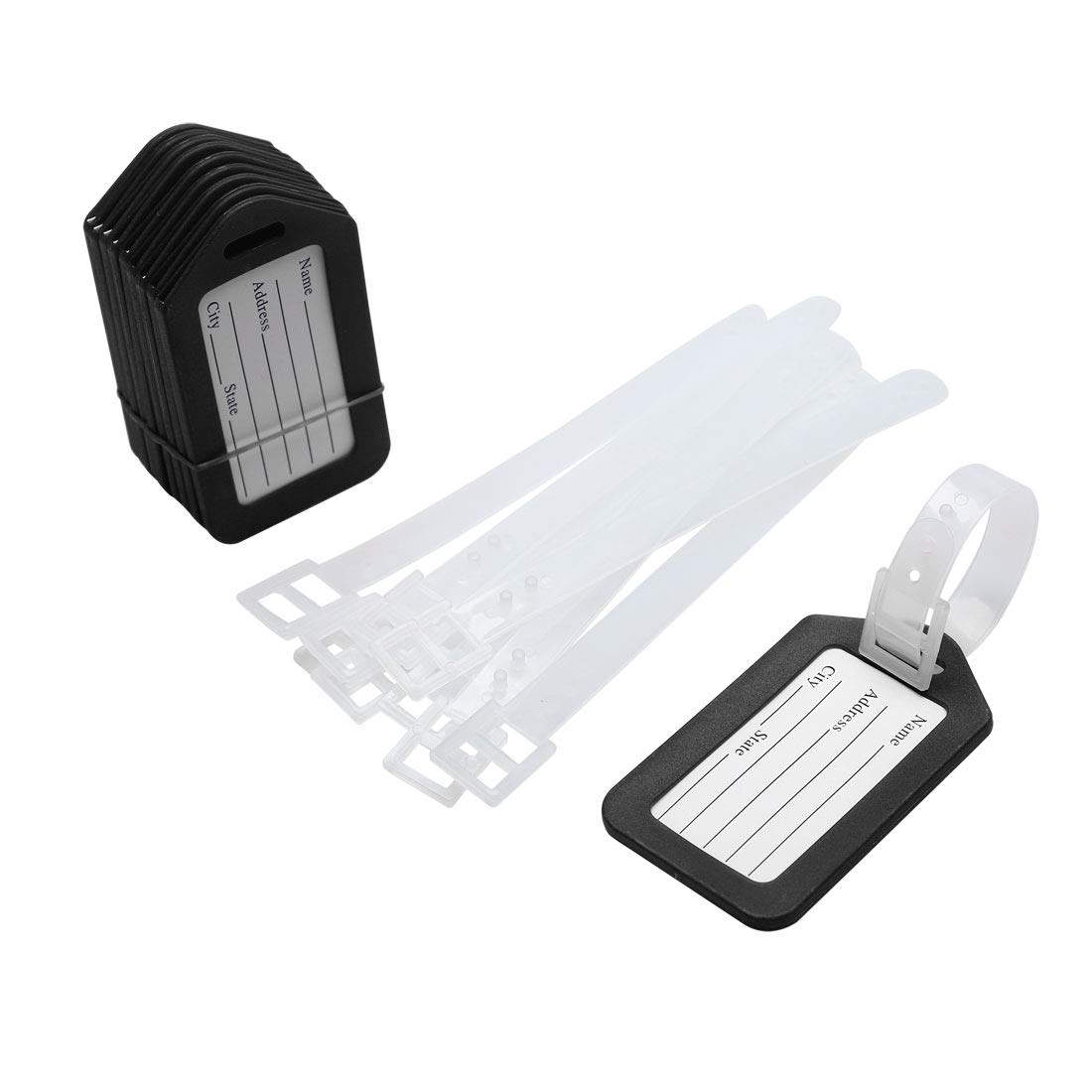 sourcing map Plastic Name Message Bags Backpack Luggage Tag 10 Pcs Black White