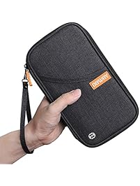 DEW Travel Wallet RFID Blocking Waterproof Document Organizer Credit Card Clutch Bag, Family Passport Holder with Removable Wristlet Strap