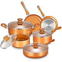 Pots and Pans Set, Cookware Set, Copper Pan Set, Nonstick Ceramic Coating, Saute Pan, Saucepan Stockpot with Lid, Fry Pan, Copper, 10pcs Pots and Pans Set, Cookware Set, Copper Pan Set, Nonstick Ceramic Coating, Saute Pan, Saucepan Stockpot with Lid, Fry Pan, Copper, 10pcs