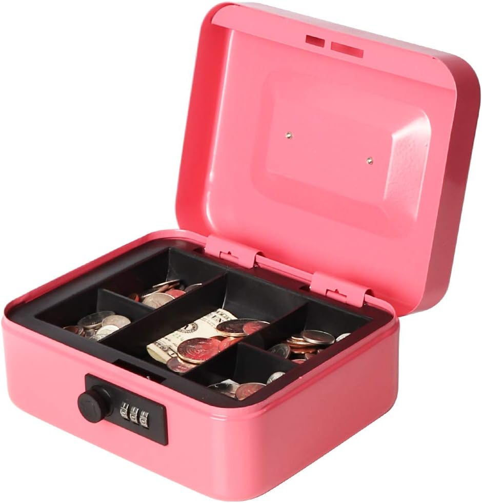 Parrency Cash Box with Combination Lock, Safe Metal Small Locking Box with Money Tray, 7 4/5" x 6 4/5" x 3 3/5", Pink - Image 4