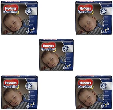 Branded HUGGIES OverNites Diapers, Size 3, 28 Diapers , Weight 16-28lbs - Branded Diapers with fast delivery (Soft and Comfortable for Babies) (5 Pack)