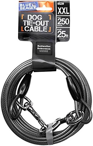 Blue Beagle XXLarge Reflective Tie-out Cable - Perfect for Dogs Up to 250 Pound - 25 Feet